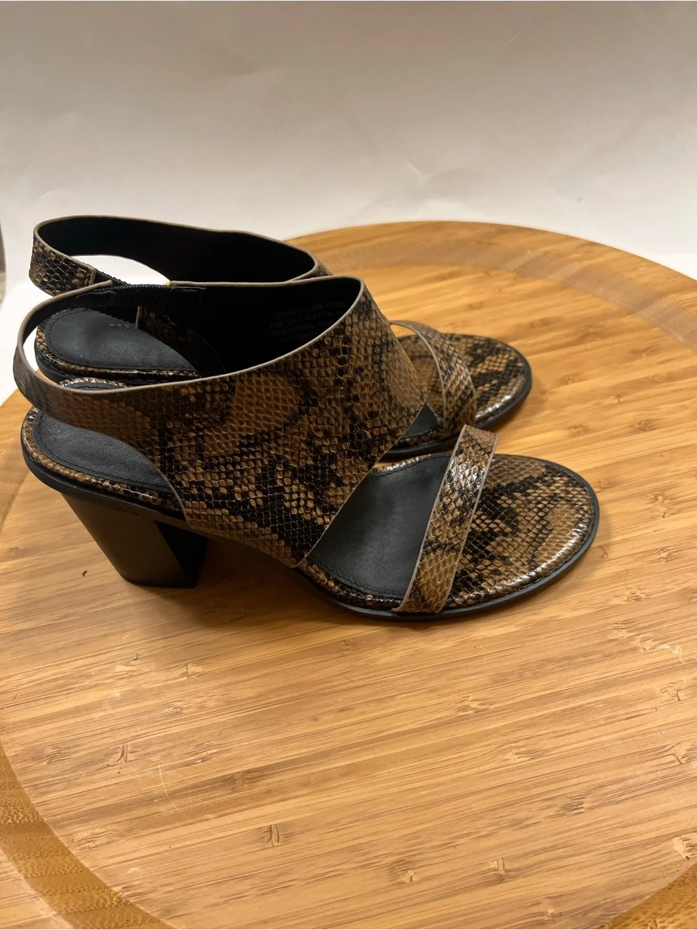 French Connection Lori Block heel Snake-Embossed Slingback Sandals in Brown SZ 7
